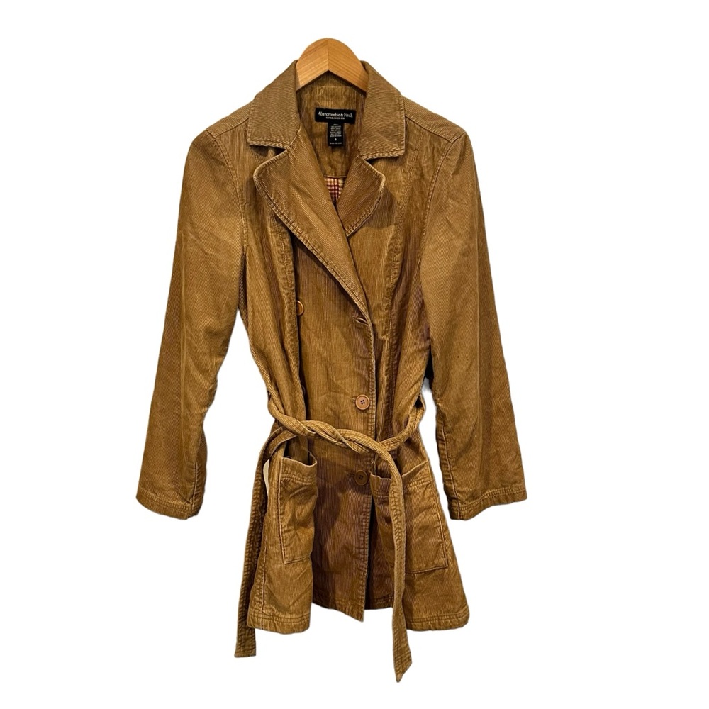 Abercrombie & Fitch Trench Coat Tie Waist jacket Y2K corduroy preppy vintage